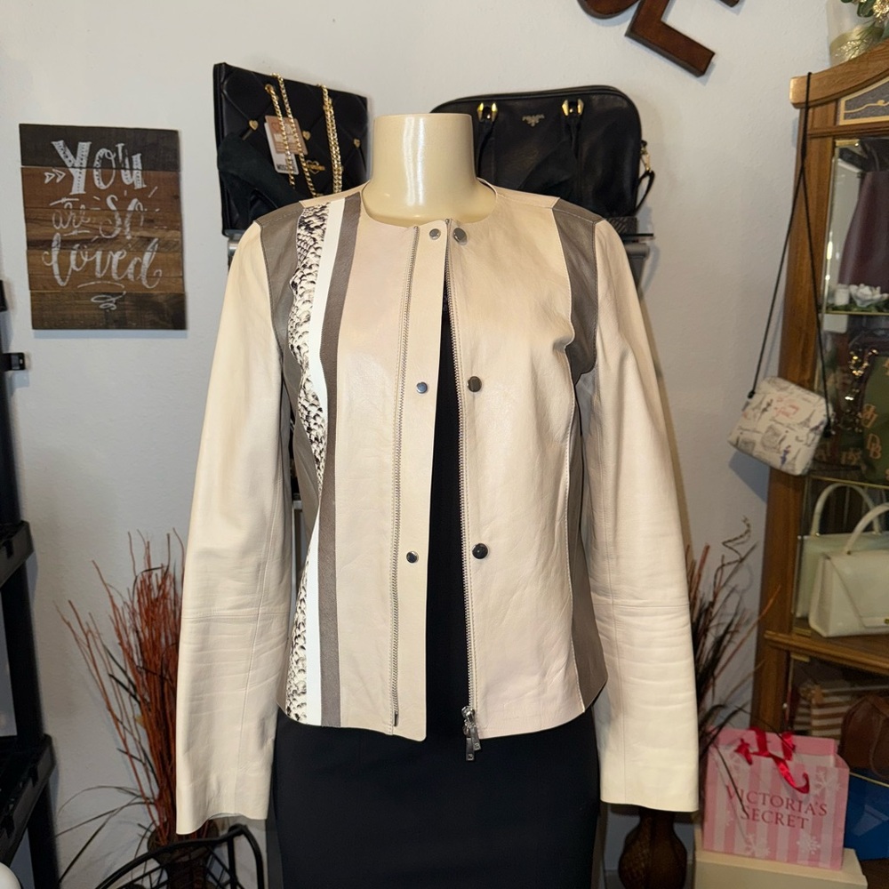 🤎Great Used Condition Leather & Calf Hair Lafayette 148 Jacket P